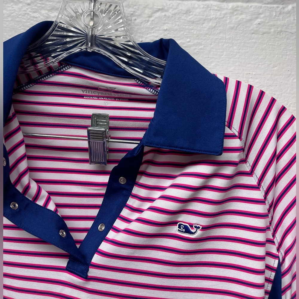 Vineyard Vines Pink and Blue Striped Polo Shirt - Picture 2 of 3